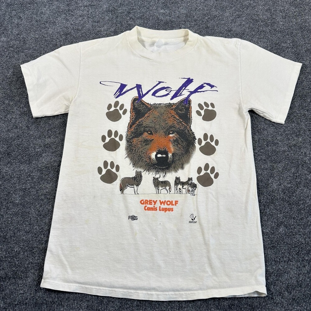 Unknown T-Shirt Mens Medium White Fair Vintage Grey Wolf Canis Lupus Graphic Tee